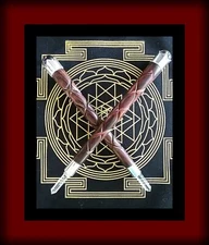 SOLID ROSEWOOD WAND, Huge 9" Carved Wood Wand With Crystal Tip & Silver Band