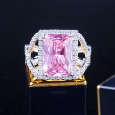 Charming Silver Plated Pink Cubic Zircon Big Square Cut Finger Ring Womnen Gift