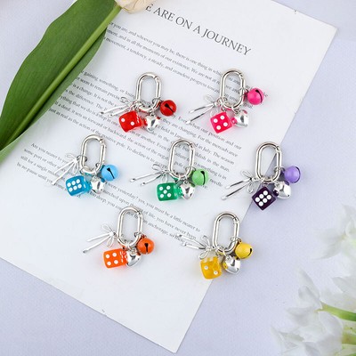 Cute Fashion Colorful Dice Love Bow Keychain Pendant Backpack Decoration Gif _r1