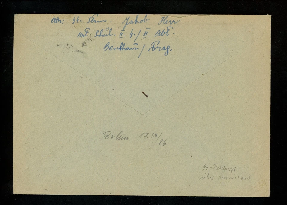 Historia postal Checoslovaquia Segunda Guerra Mundial militar puesto de campaña 1944 Praga a desconocido Foto 2 de 2