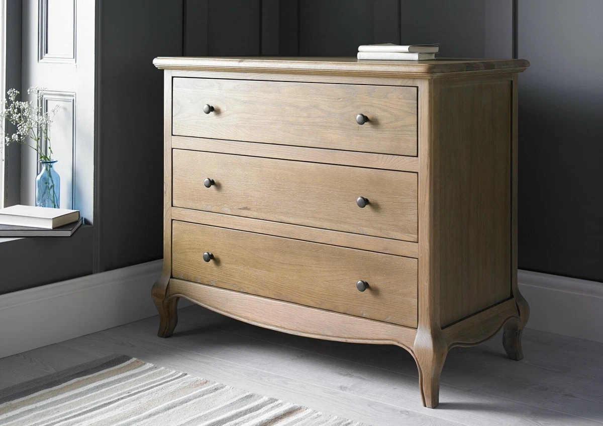 Time4Sleep Loire Oak 3 Drawer Solid Wood Chest French Style Wooden Chest New