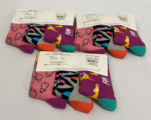 Fun Socks Crew Sock Unisex Kids Size Medium 3 Packs Of 3 Multicolor Animal Print - Picture 2 of 10