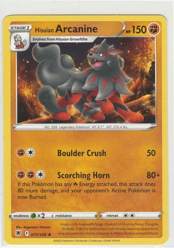 Hisuian Arcanine - 071/189 - Rare - Pokemon SWSH10 Astral Radiance M/NM - New