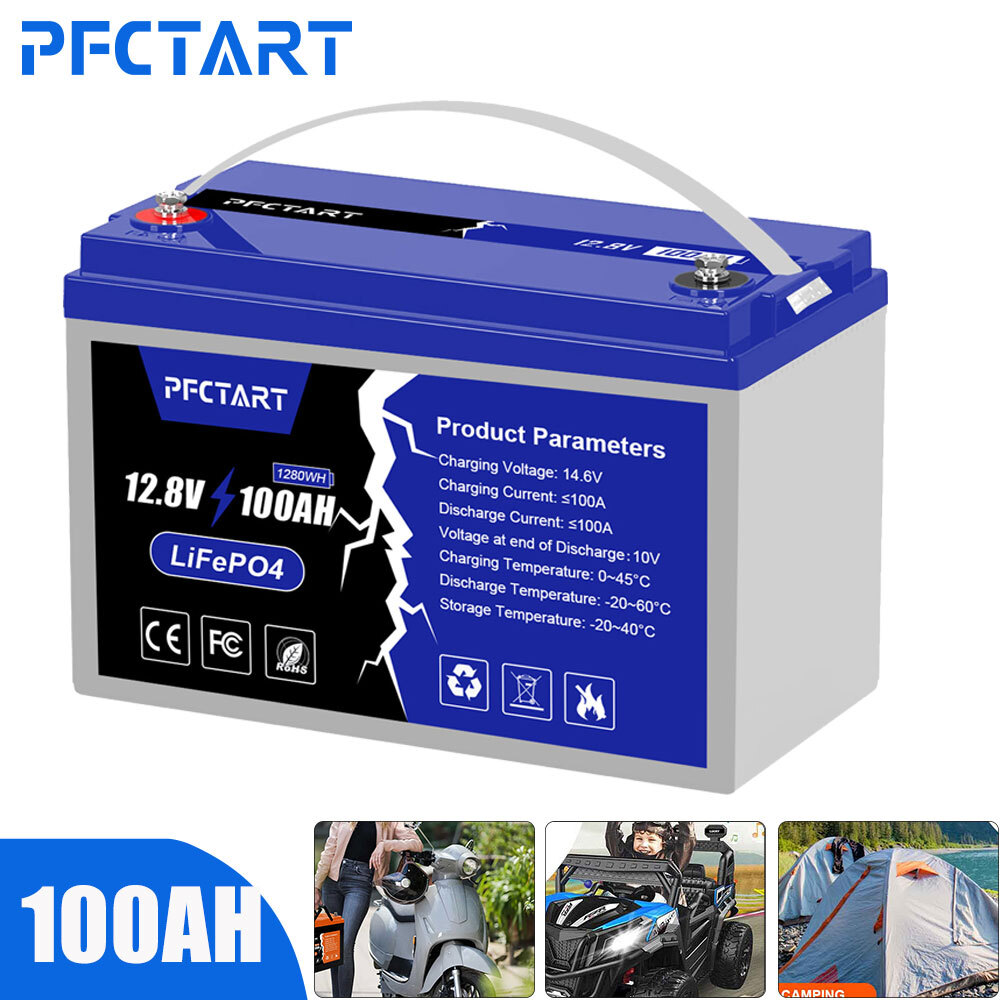 100Ah Lithium Battery LiFePO4 12V 24V Rechargeable 4500+ Deep Cycle BMS Home RV
