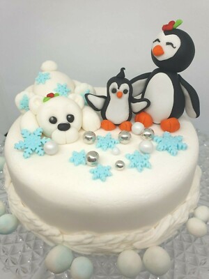 Maison Handmade Noel Ours Polaire Pingouin Hiver Edible Cake Topper Figurines De Gateau