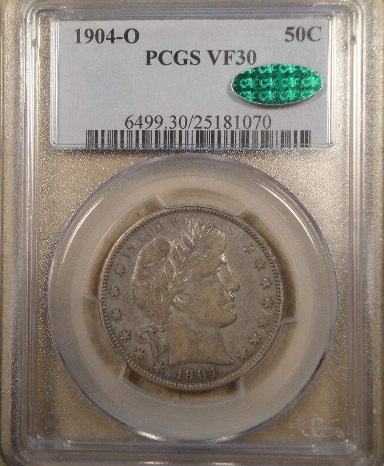 1904-O Barber Half Dollar 50c PCGS Certified VF30 CAC - Image 3 of 4