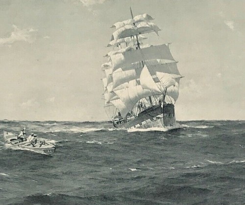 Sailing Ship Off Valparaiso by Somerscale 1902 original Photogravure print - Picture 2 of 4