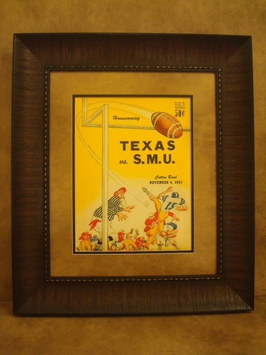 VINTAGE SMU MUSTANGS COLLEGE FOOTBALL POSTER FRAMED "SMU VS TEXAS" NOV. 1961 - Picture 2 of 6