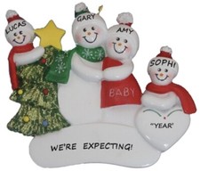Personalized Pregnant Snowman Family of 4 Christmas Ornament