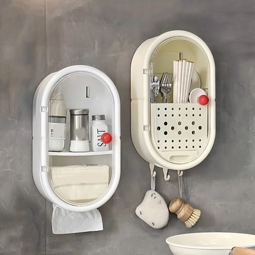 Wall-mounted Bathroom Box Non-punching Face Towel Storage Shelf Kitchen - Picture 5 of 15