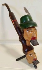 VECCHIA PIPA artistica INTAGLIATA NEL LEGNO CON DUE TESTE artigianale ALPINI