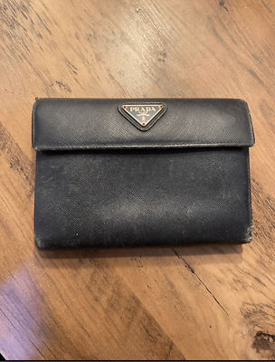 PRADA Compact Wallet Nero Saffiano Triangle | eBay 