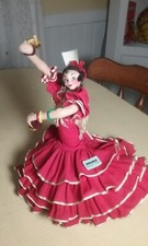 Vintage Roldan Klumpe Red Flamenco Castanets Dancer Doll Barcelona Spain 11"