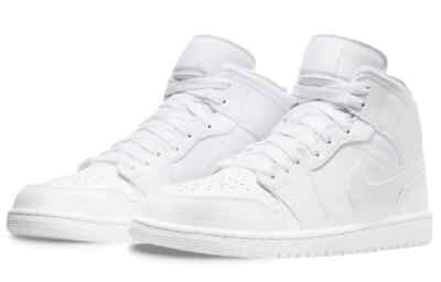 Nike Air Jordan 1 Mid Herren Sneaker Triple White Weiß Leder NEU OVP