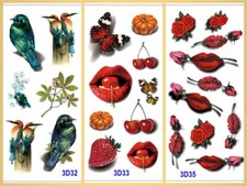 3D Red Lips Butterfly Birds Cherry Strawberry Pumpkins Thorny Rose Body Tattoos
