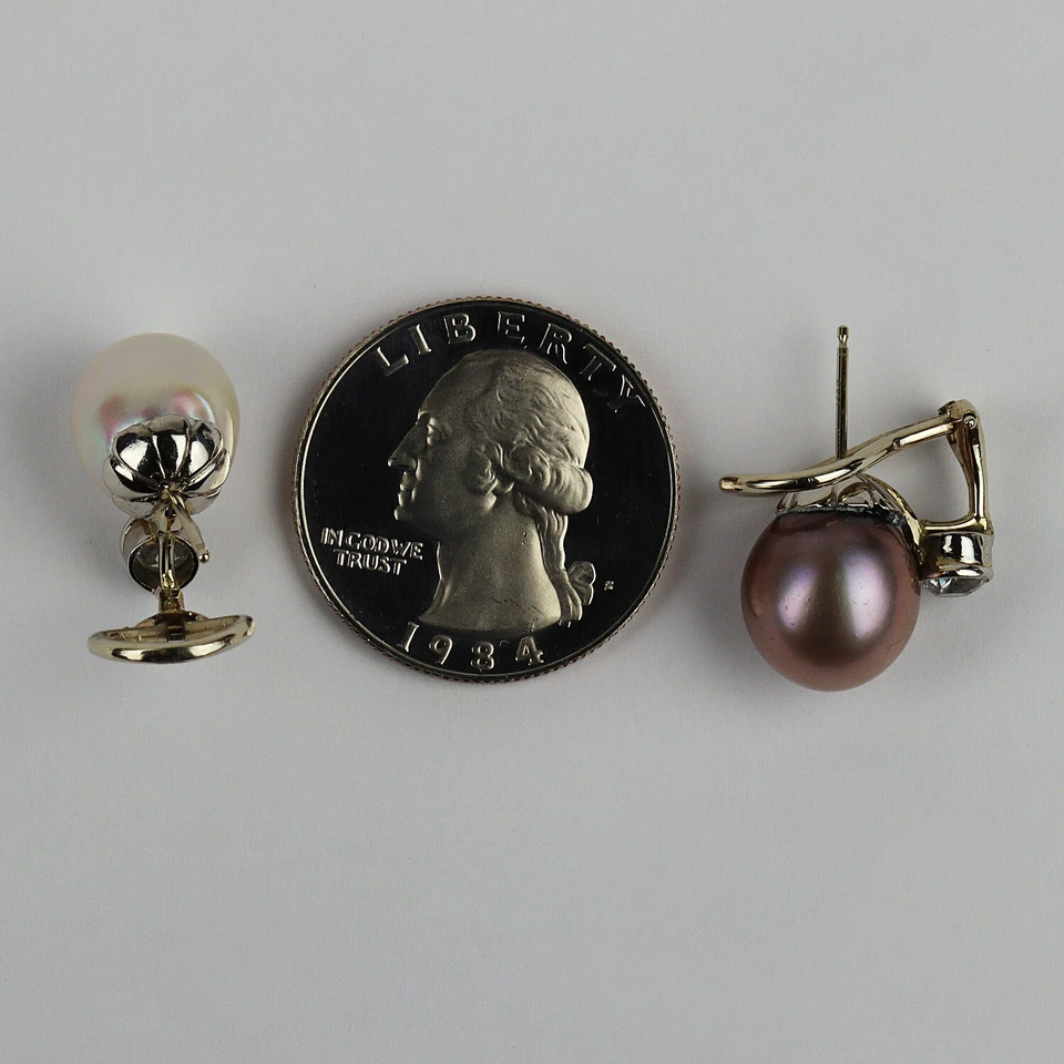 Stunning 14k White Gold, Pearl, 0.80 Carat Diamond Women's Omega Earrings - Image 2 of 2