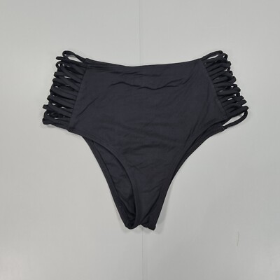 L*SPACE Damen Bikinihose Schwarz Medium High Waist Cut Out