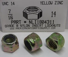 7/16-14 Nylon Insert Lock Nuts NE Series Grade C (8) Steel Zinc Yellow (50)