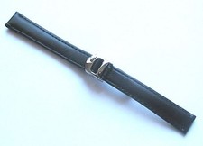14mm Ladies Black Leather Watch Band with Stainless Steel Buckle