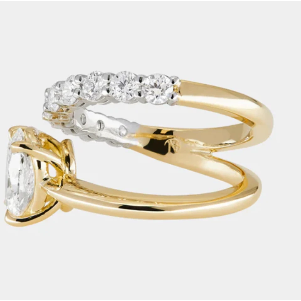 Multi Tone Gold Wrap Ring IGI GIA HRD Lab Created Diamond Oval 2 Carat Solid 14K - Image 3 of 4