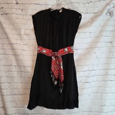 NWT Sandro Paris Hellebore Womens  Black Scarf belt Cap Sleeve Dress SZ 35 2 