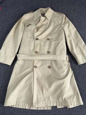 Hart Schaffner Marx Royal Touch Coat Khaki Size 40s Double Breasted With Tan
