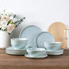 Ceramic Dinnerware Sets for 6,Porcelain Plates and Bowls Sets with Wavy Edge,...