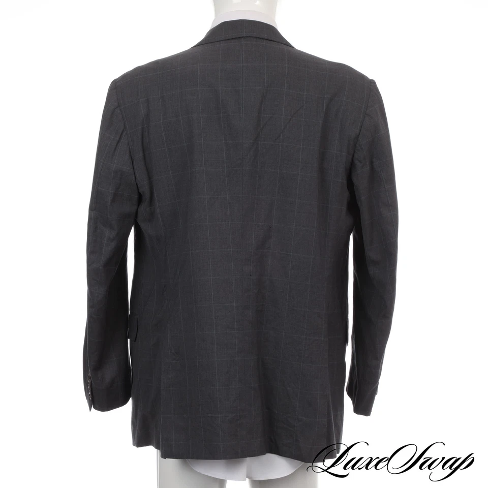 #1 MENSWEAR Kiton Napoli Made In Italy S180s Blanc Blu Grey Windowpane Jacket 56 - Image 3 of 4