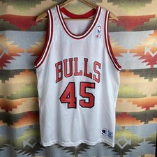 Vintage 90s Champion Chicago Bulls NBA Basketball Michael Jordan White Jersey 48