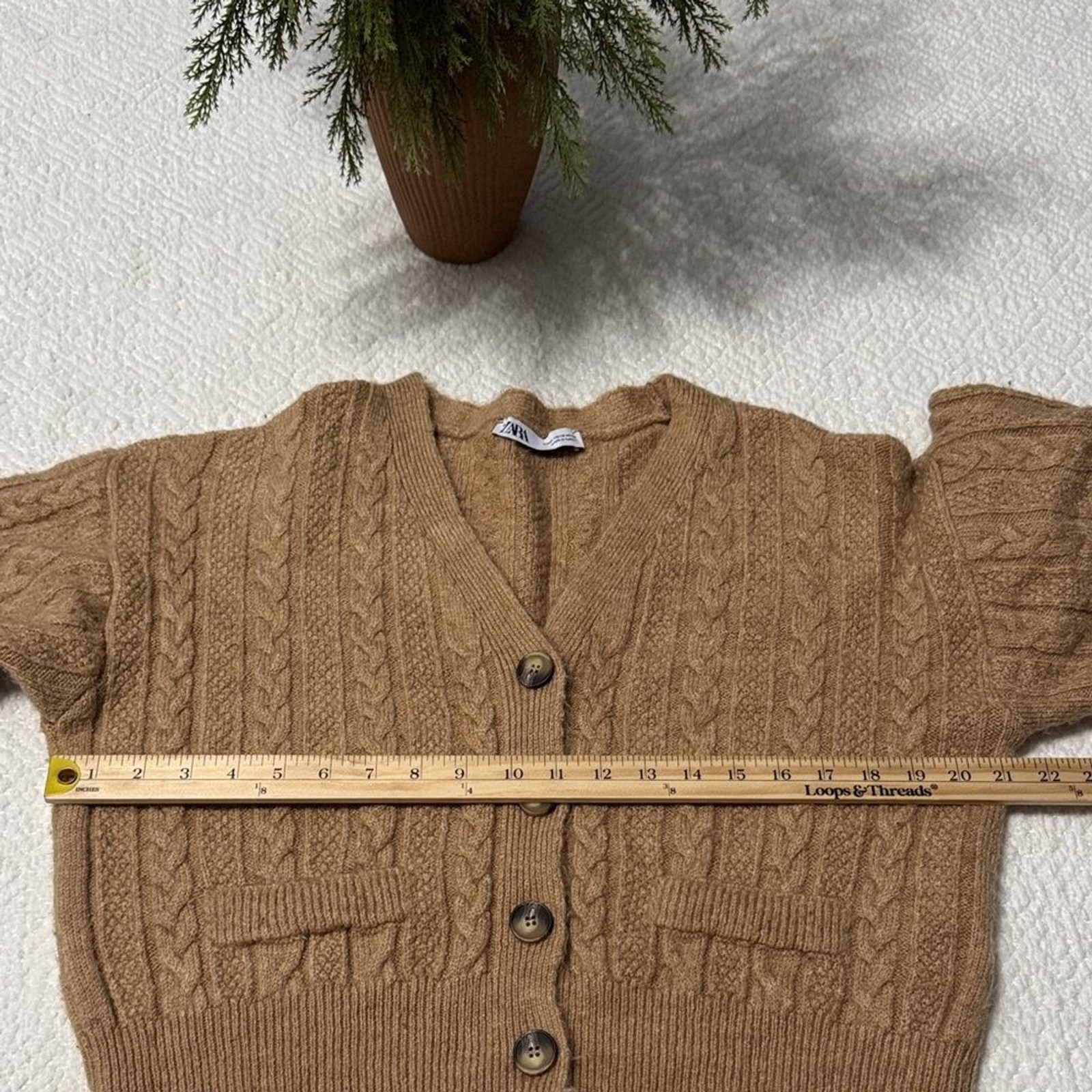 Zara Tan Cable Knit Cardigan Size M image 6