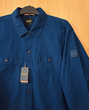 NWT BOSS by Hugo Boss Mens Long Sleeve Locky 2 Logo Overshirt - Dark Blue, XXXL