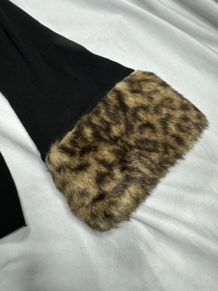 INC International Concept черный длинным рукавом искусственного меха леопард печать Y2K Sz L - Изображение 2 из 4