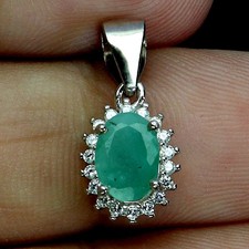 925 Sterling Silver Pendant Oval Emerald 7x5mm Natural Gemstone Jewelry