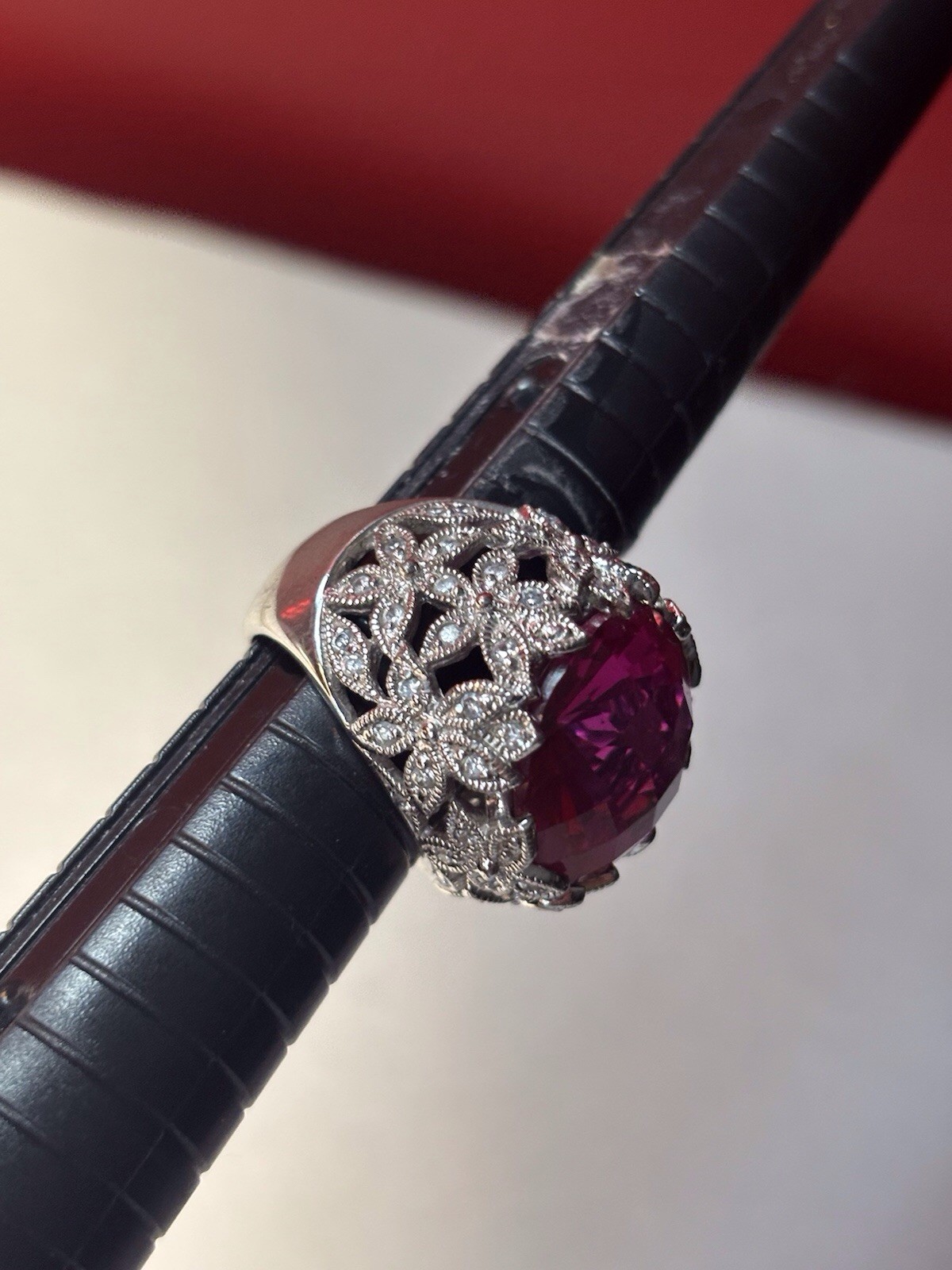 Ruby Crystal and Sterling Statement Ring Size7 - image 5