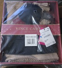 NEW Vince Camuto Leopard Print Beanie w/ Faux Fur Pompom and Scarf SET in Box