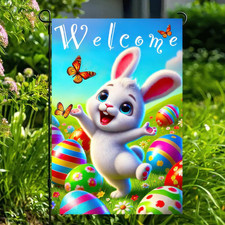 Happy Easter Garden Flag 12X18 Inch Double Sided Welcome Bunny Easter Egg Design
