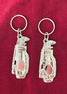 2 Golf Club Keychain Blanks for Cabochon - Silver Color - 18X13mm Cab - 3" Long