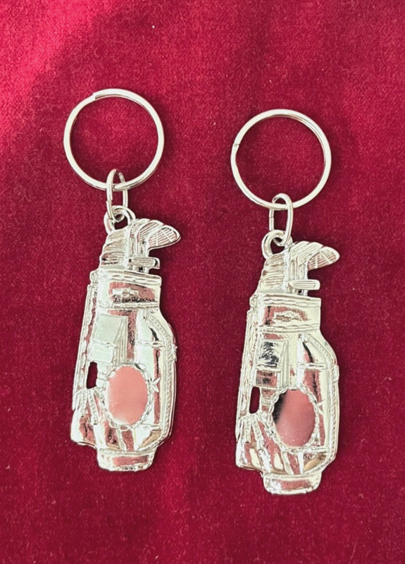 2 Golf Club Keychain Blanks for Cabochon - Silver Color - 18X13mm Cab - 3" Long