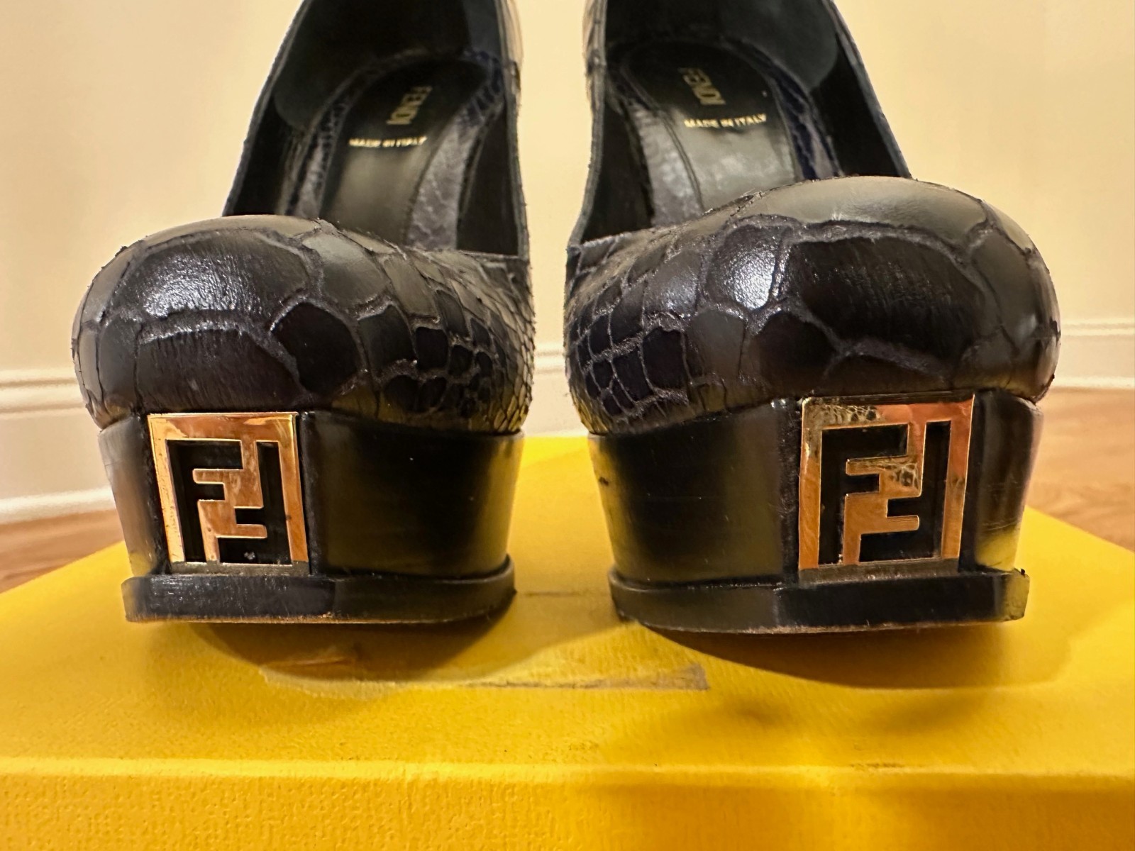 FENDI Fendista Python Embossed Dark Navy Leather … - image 5