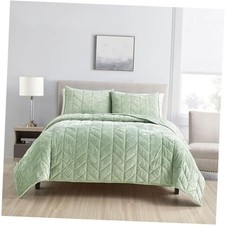 Queen Quilt Bedding Set - Luxury Velvet Summer Full/Queen 90"x92" Sage Green
