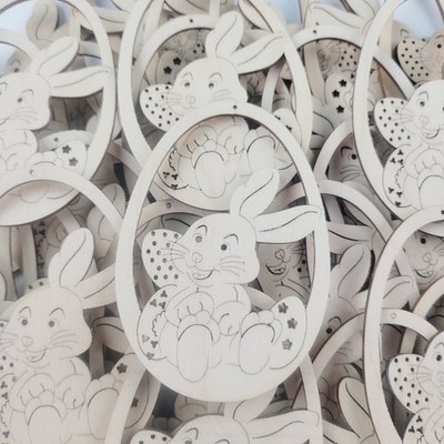 Ostern Holzdeko, 10er Set Eiweiß Hase zum Aufhängen, - unbemalt