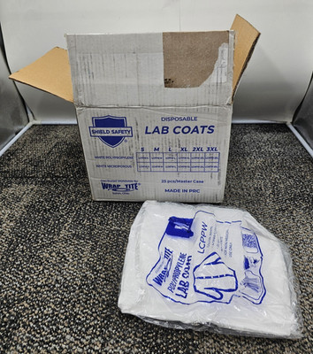 (QTY 25) Wrap Tite LCPPW-M: White 25G PP Lab Coat, Disposable Medium Lab Coat