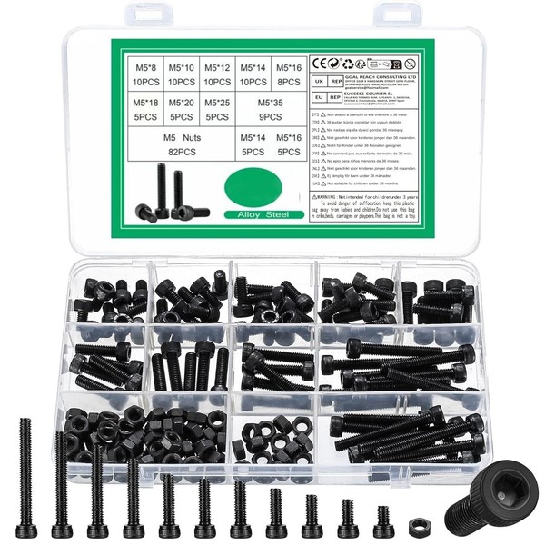 M5 Schrauben Set 226 Teile, Zylinderschrauben, Sechskantschrauben, Muttern,-image