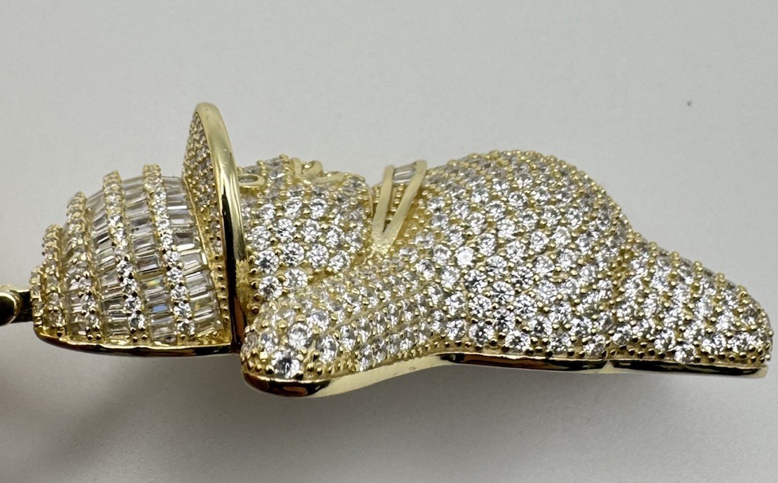 Large BS Solid Gold Washed Sterling Silver Pave C… - image 12