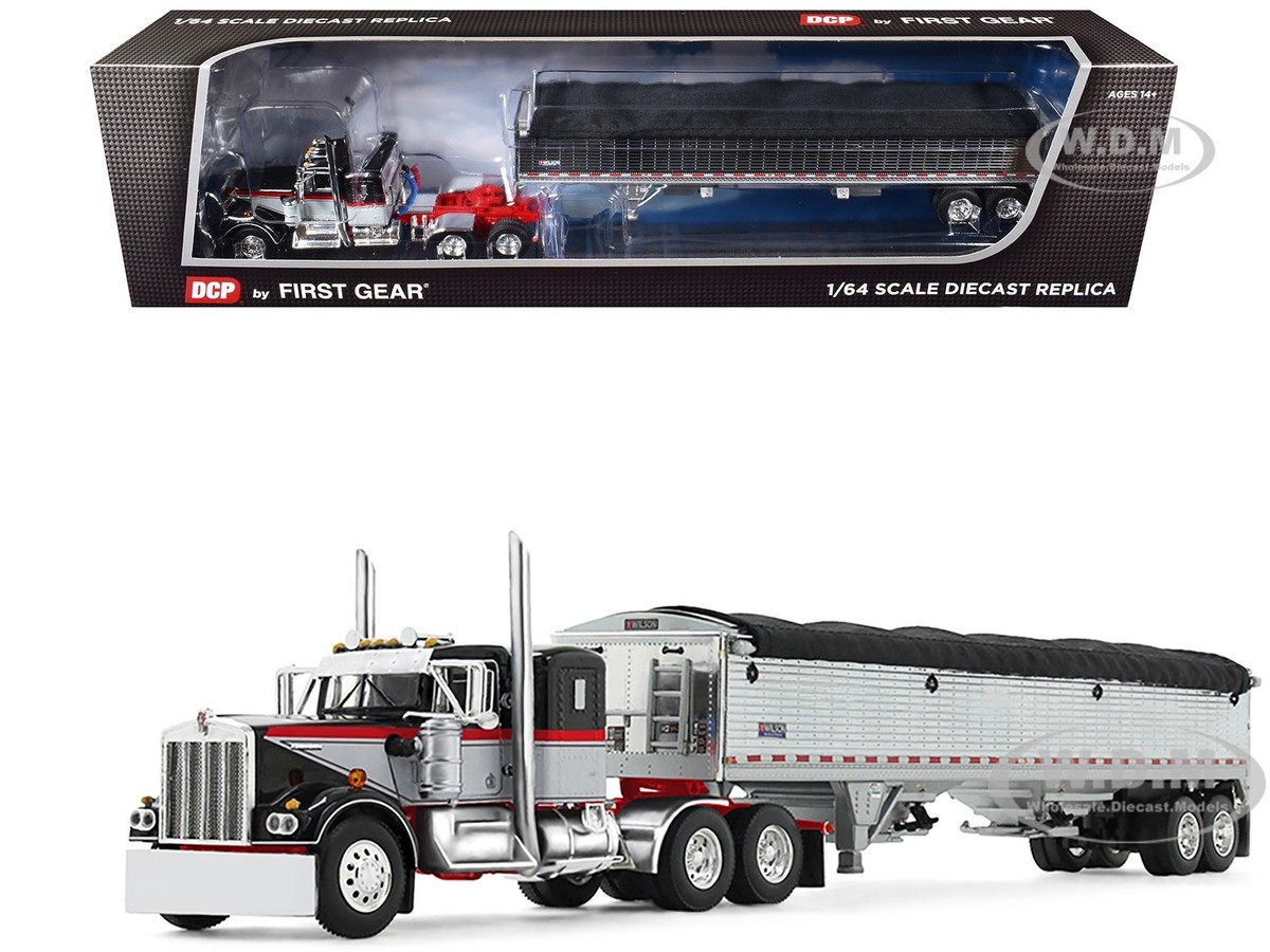 KENWORTH W900A W/SLEEPER & GRAIN TRAILER BLACK 1/64 BY DCP/FIRST