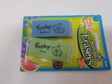 NEW Foohy Scented Erasers 2 Pack 2000s Vintage Eraser Latex Free Blueberry Apple