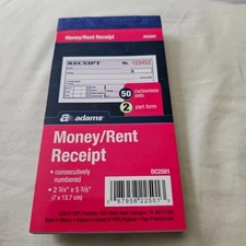 Adams Money/rent receipt books DC501 Set Of 3 each