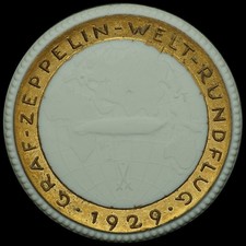 LUFTFAHRT: Porzellan-Medaille 1929. ZEPPELIN WELT-RUNDFLUG - TOKIO - LOS ANGELES