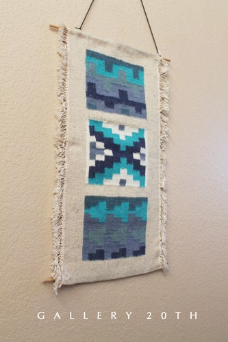 MID CENTURY MODERN BLUE ART TEXTILE TAPESTRY! 60'S WALL HANGING LITTELL ERA 50's