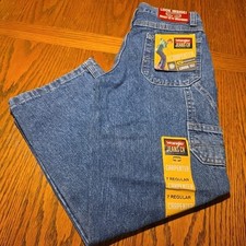 NEW Wrangler Carpenter Jeans Boys Size 7 R Adjustable Waist, Loose Seat Thigh